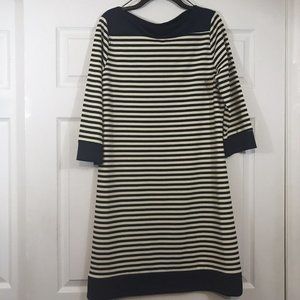 Isaac Mizrahi Women XL Shift Dress Striped Boat Neck 3/4 Sleeve Black Navy White